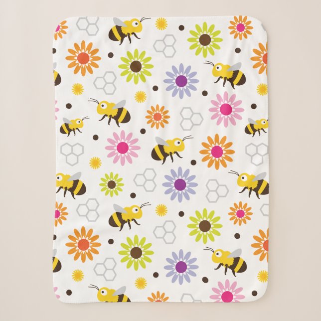 Manta Sherpa Flores y abejas (Anverso)
