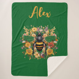 Manta Sherpa Flores y abejas personalizadas -