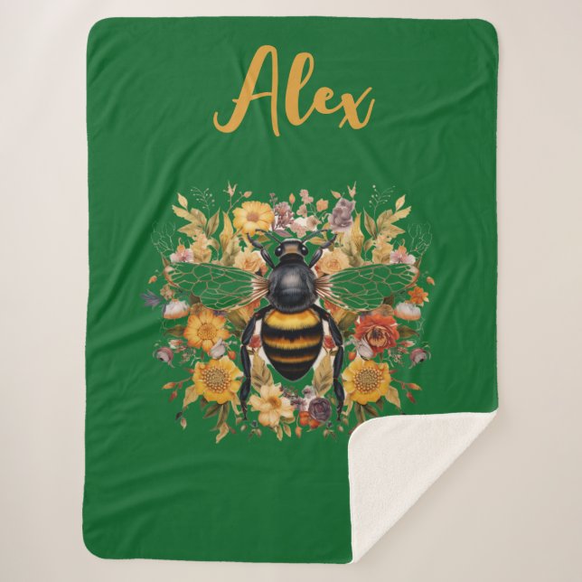Manta Sherpa Flores y abejas personalizadas - (Anverso)