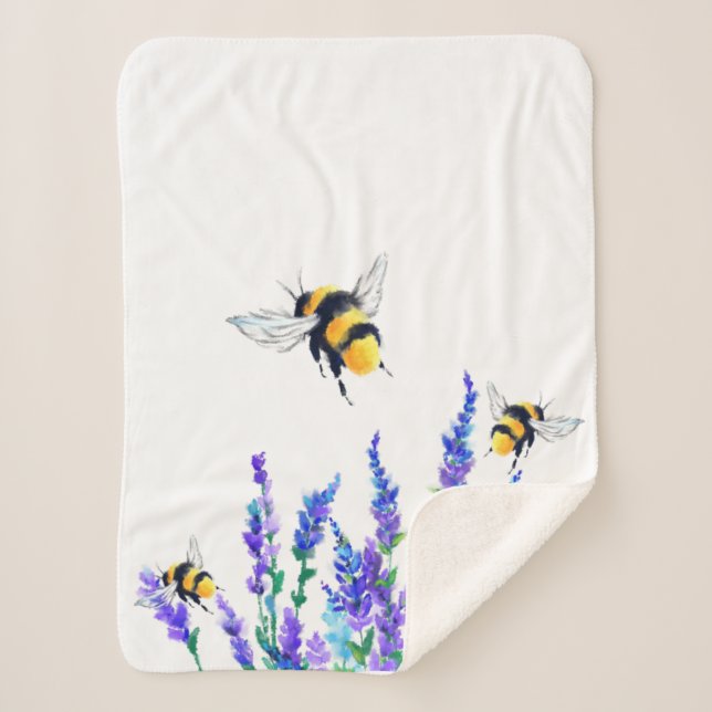 Manta Sherpa Flores y abejas Sherpa Blanket (Anverso)