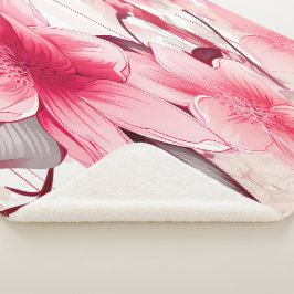 Manta Sherpa Flores y capullos rosados de primavera