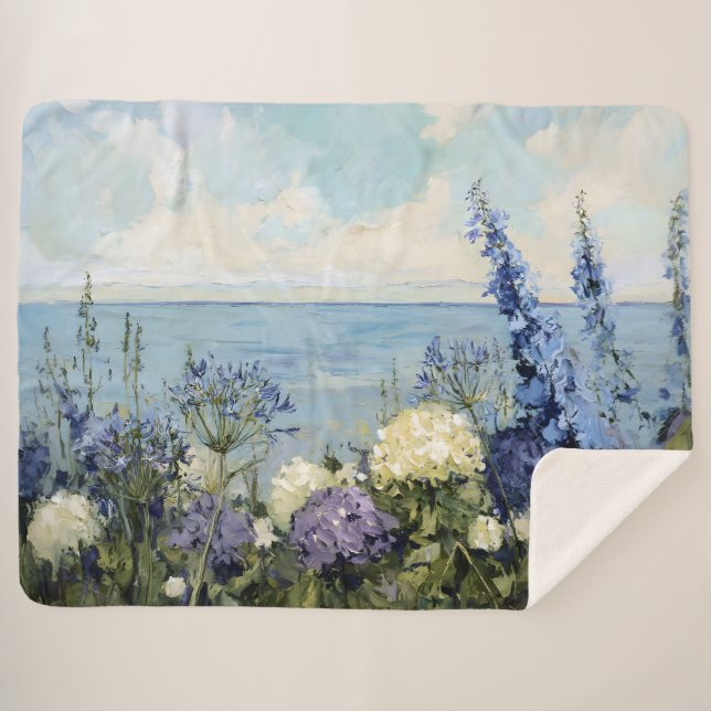 Manta Sherpa Flores y pintura marina (Anverso (horizontal))