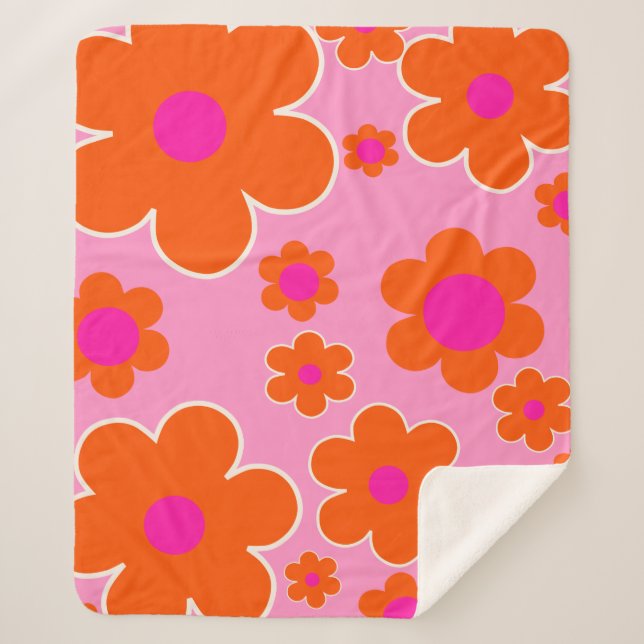 Manta Sherpa Flower Market Amsterdam Naranja rosa flores retro (Anverso)