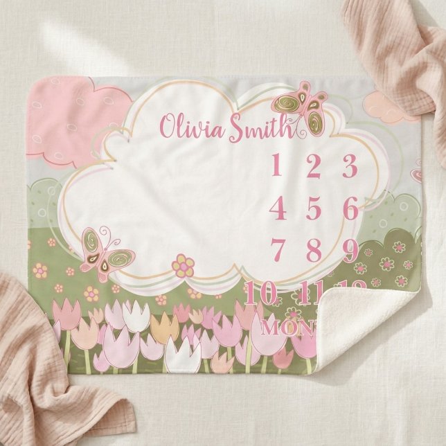 Manta Sherpa Flower Milestone Blanket, Baby Girl Butterflies (Subido por el creador)