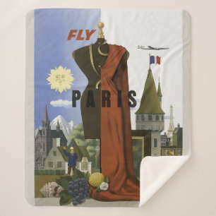 Manta Sherpa Fly Paris Francia Vintage Travel Poster