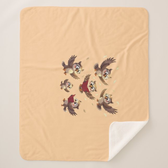 Manta Sherpa "Flying Funny Owls – Disney Cartoon Style" (Anverso)