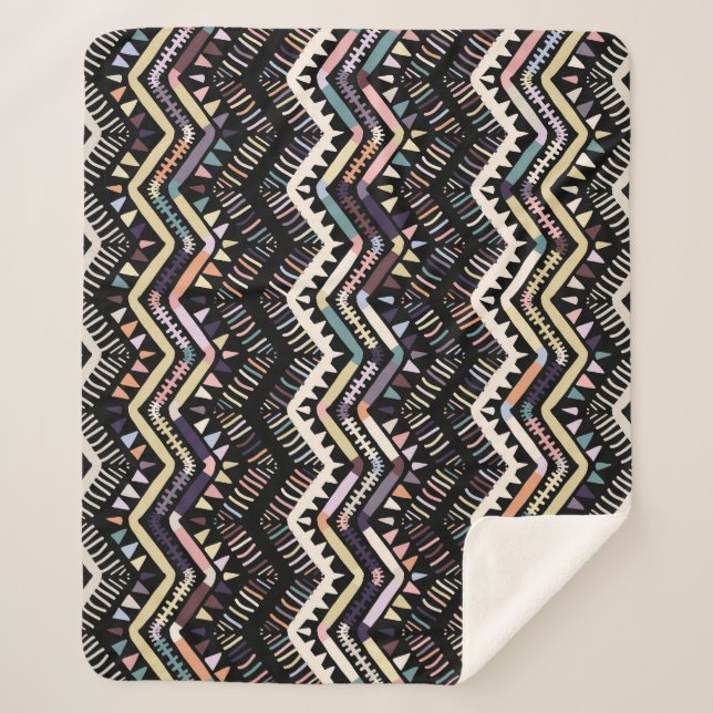 Manta Sherpa Folclore geométrico Ikat, patrón tribal azteca. (Anverso)