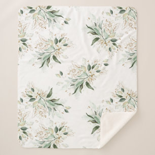 Manta Sherpa Foliage de la vegetación dorada Romántico blanco e