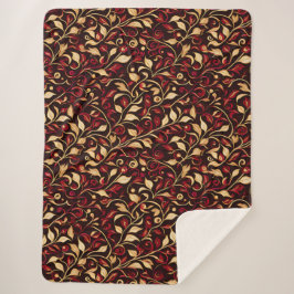 Manta Sherpa Foliage de Navidades clásicos negros, borgoñosos y