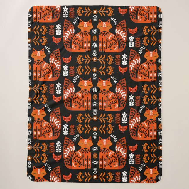 Manta Sherpa Folk Art Fox Y Hen (Anverso)