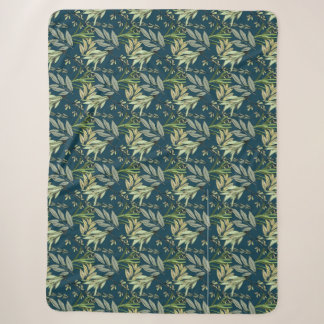 Manta Sherpa Fondo azul de hojas y flores