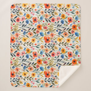 Manta Sherpa Fondo de flores silvestres de primavera en acuarel
