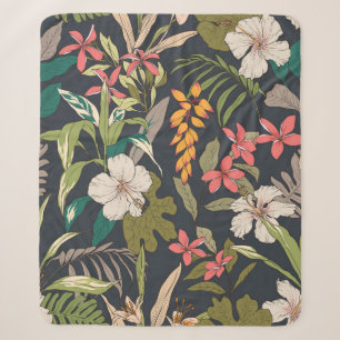 Manta Sherpa Fondo de flores tropicales sin foco