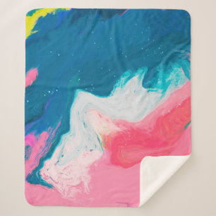 Manta Sherpa Fondo de pintura rosa y turquesa abstracto con