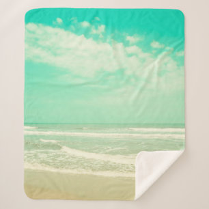Manta Sherpa Fondo de playa retro color turquesa, vintage,playa