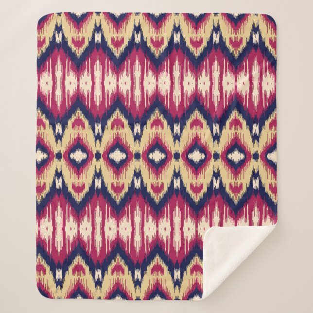 Manta Sherpa Fondo del patrón de patrón de quevron de ikat azul (Anverso)