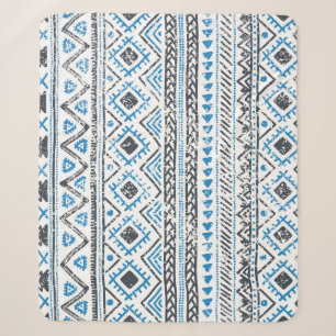 Manta Sherpa Fondo étnico azul, blanco sin costura.