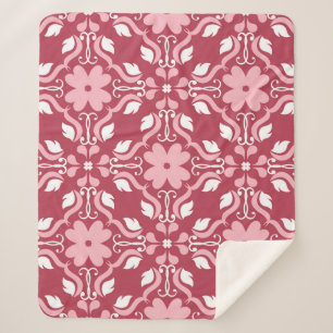 Manta Sherpa Fondo floral rojo y beige. Sin inconvenientes de c