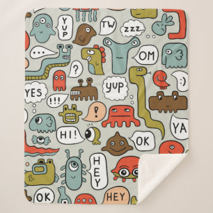 Manta Sherpa fondo inquebrantable con monstruos adorables perso