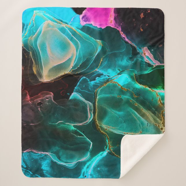 Manta Sherpa Fondo mágico. Pintura de mano. Agua de creatividad (Anverso)