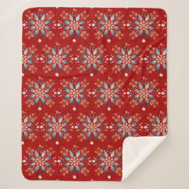 Manta Sherpa Fondo Rojo Escandinavo Folk Snowflake