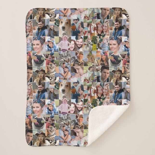 Manta Sherpa Forma de rompecabezas del Personalizado del Collag (Anverso)