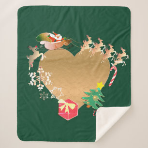Manta Sherpa Foto con el corazón de Navidades de renos de Santa