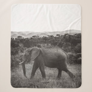 MANTA SHERPA FOTO DE GRAYSCALE DE ELEFANTE GRIS CERCA DE ÁRBOL