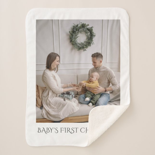 Manta Sherpa Foto de la familia Baby First Christmas (Anverso)