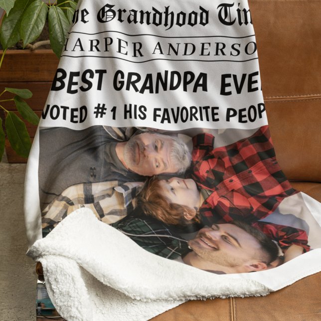 Manta Sherpa Foto de periódico personalizado del mejor abuelo d (Subido por el creador)