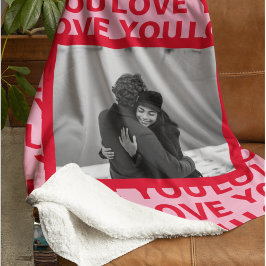 Manta Sherpa Foto moderna | Red & Pink Love You Valentines Gift