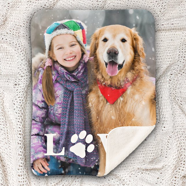 Manta Sherpa Foto personalizada de Love Paw Print Dog Lover (Subido por el creador)