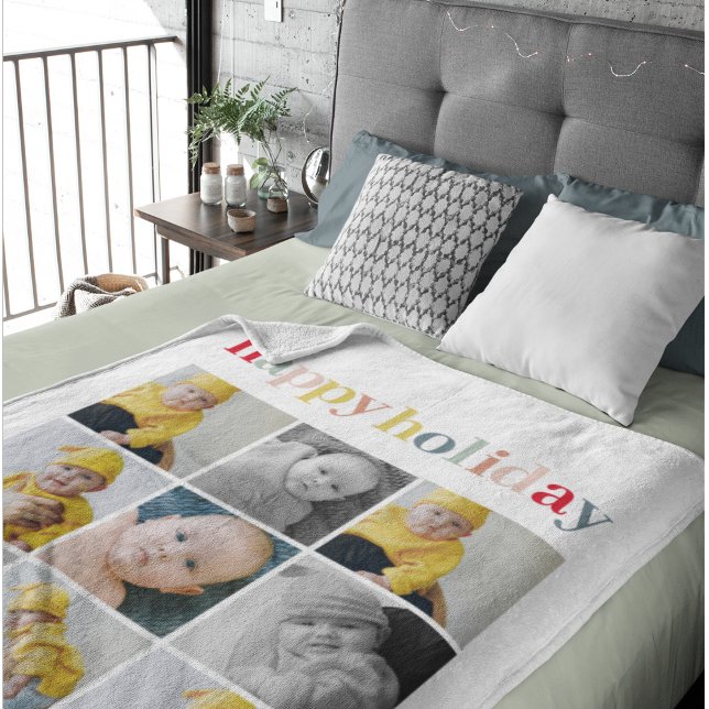 Manta Sherpa Fotografía del Collage | Coloridas vacaciones feli (Subido por el creador)