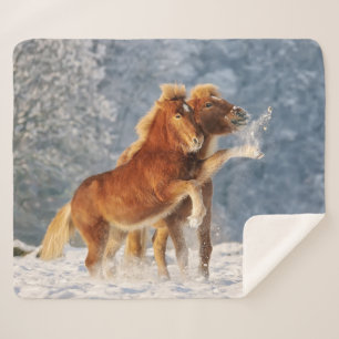 Manta Sherpa Fotos de caballos islandeses jugando con nieve gra