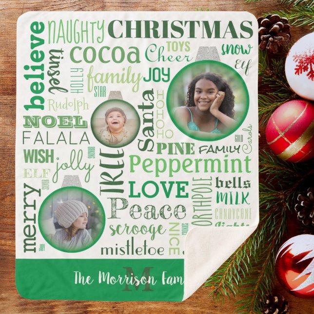 Manta Sherpa Fotos de la familia verde Feliz Navidad Sherpa Bla (Subido por el creador)