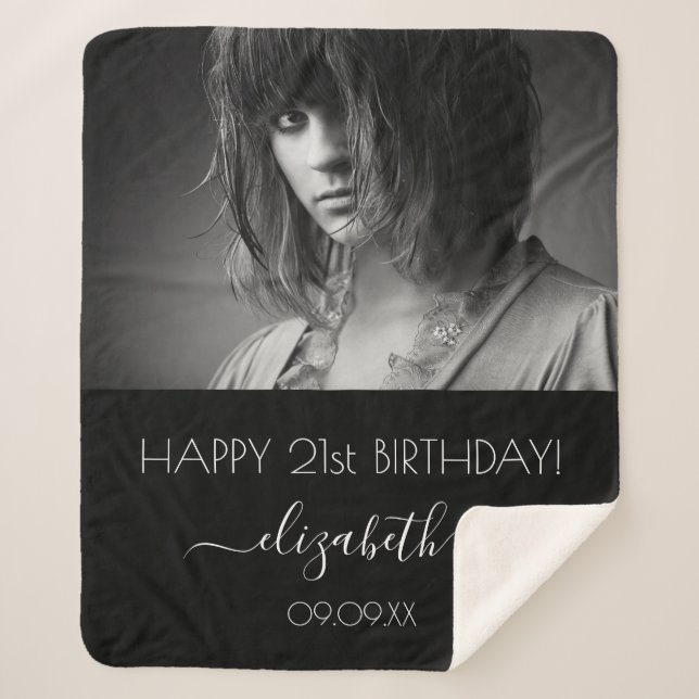 Manta Sherpa Fotos en blanco negro de cumpleaños modernas (Anverso)