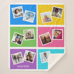 Manta Sherpa Fotos personalizados y nombre Colorful