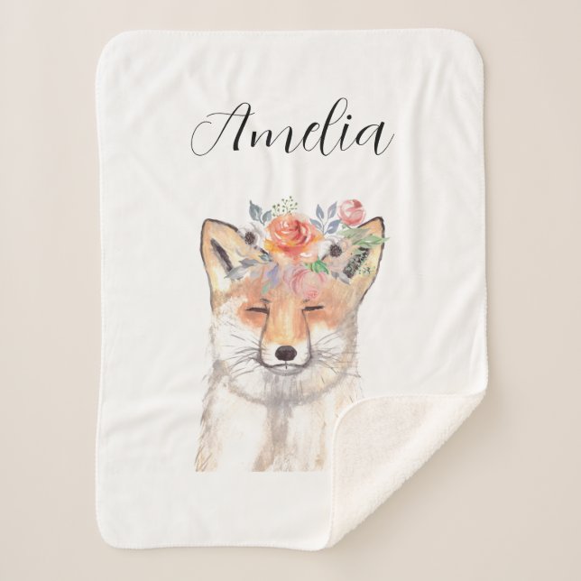 Manta Sherpa Fox acuarela Naranja Cute Nursery Art Animal (Anverso)