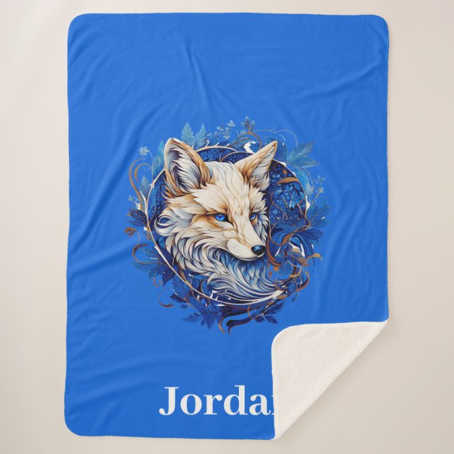 Manta Sherpa Fox encantadora con nombre personalizado (Anverso)