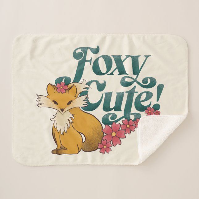 Manta Sherpa Foxy Cute con flores (Anverso (horizontal))