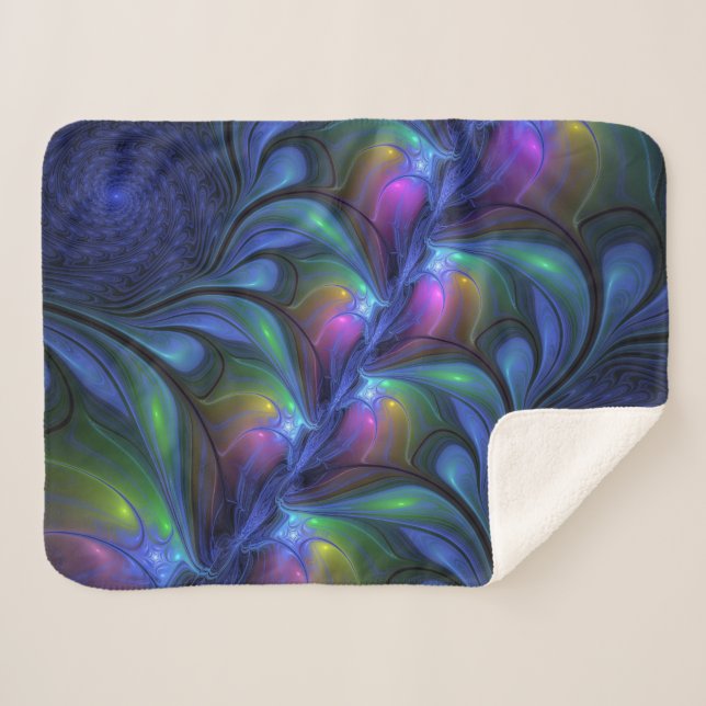 Manta Sherpa Fractal verde rosa azul luminoso colorido abstract (Anverso (horizontal))