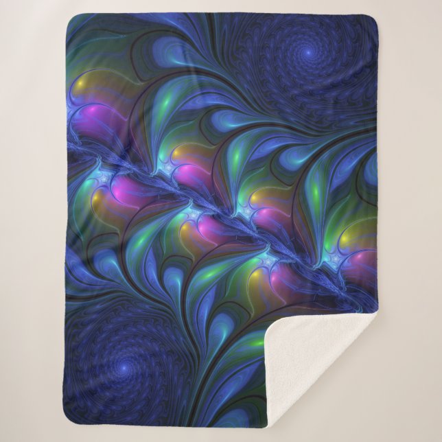 Manta Sherpa Fractal verde rosa azul luminoso colorido abstract (Anverso)