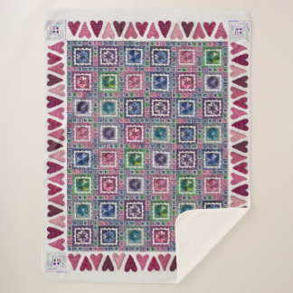 Manta Sherpa Framed Hearts Patchwork Fleece Blanket