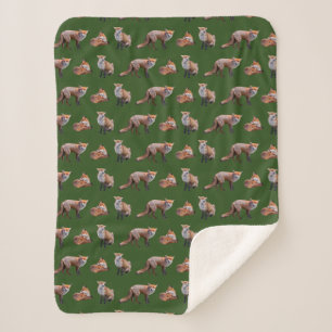 Manta Sherpa Frenesí de Zorro Rojo (Verde Oscuro)