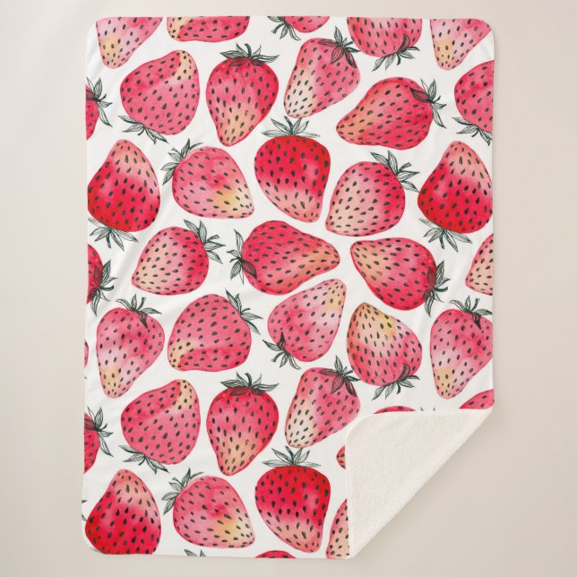 Manta Sherpa Fresas acuarela y tinta (Anverso)