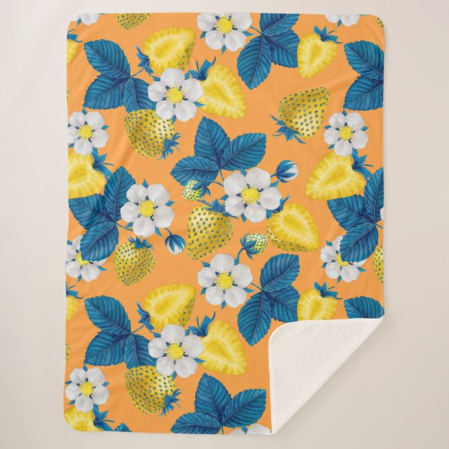 Manta Sherpa Fresas amarillas en naranja (Anverso)