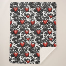 Manta Sherpa Fresas negras, blancas y rojas por todas partes