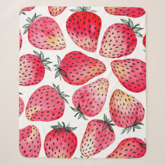 Manta Sherpa Fresas pintadas con acuarela y marea negra