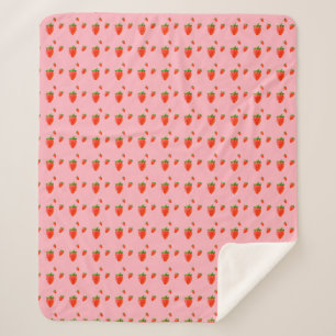 Manta Sherpa Fresas rojas con fondo rosa
