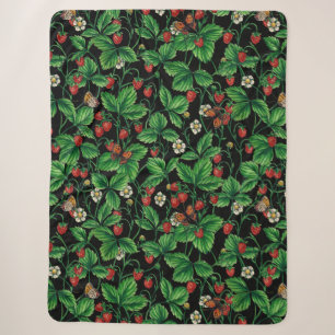 Manta Sherpa Fresas silvestres en negro